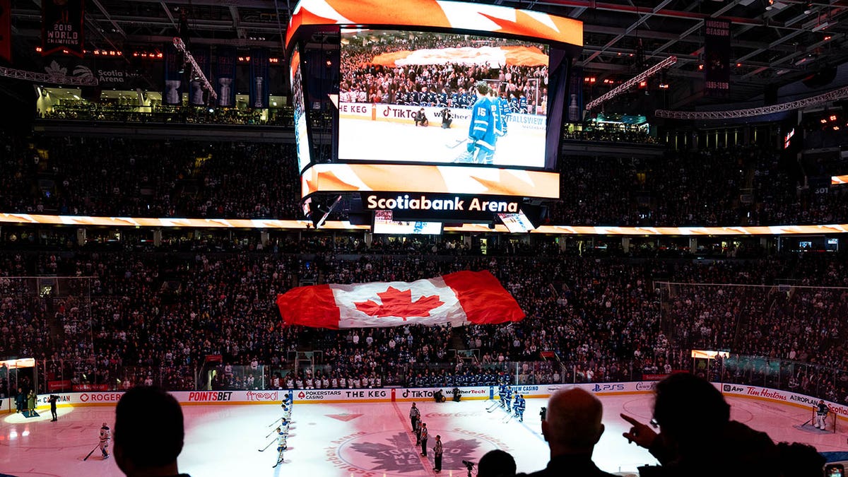 A general view of Scotiabank Arena during the national anthems