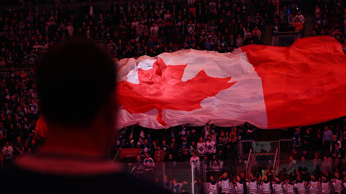 The Canadian national anthem being played before an NHL game