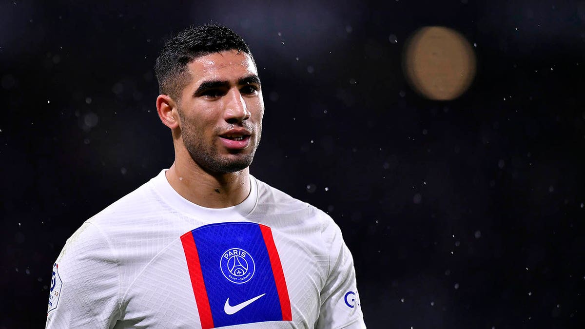 Achraf Hakimi plays during a game for PSG