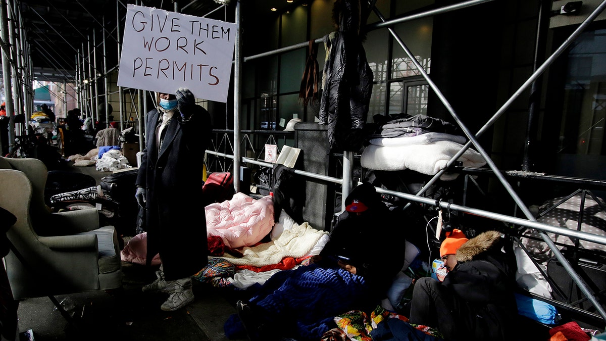 NYC migrants camped on street