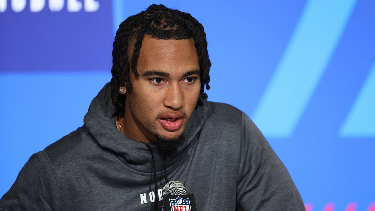 CJ Stroud speaks to the media at the NFL combine