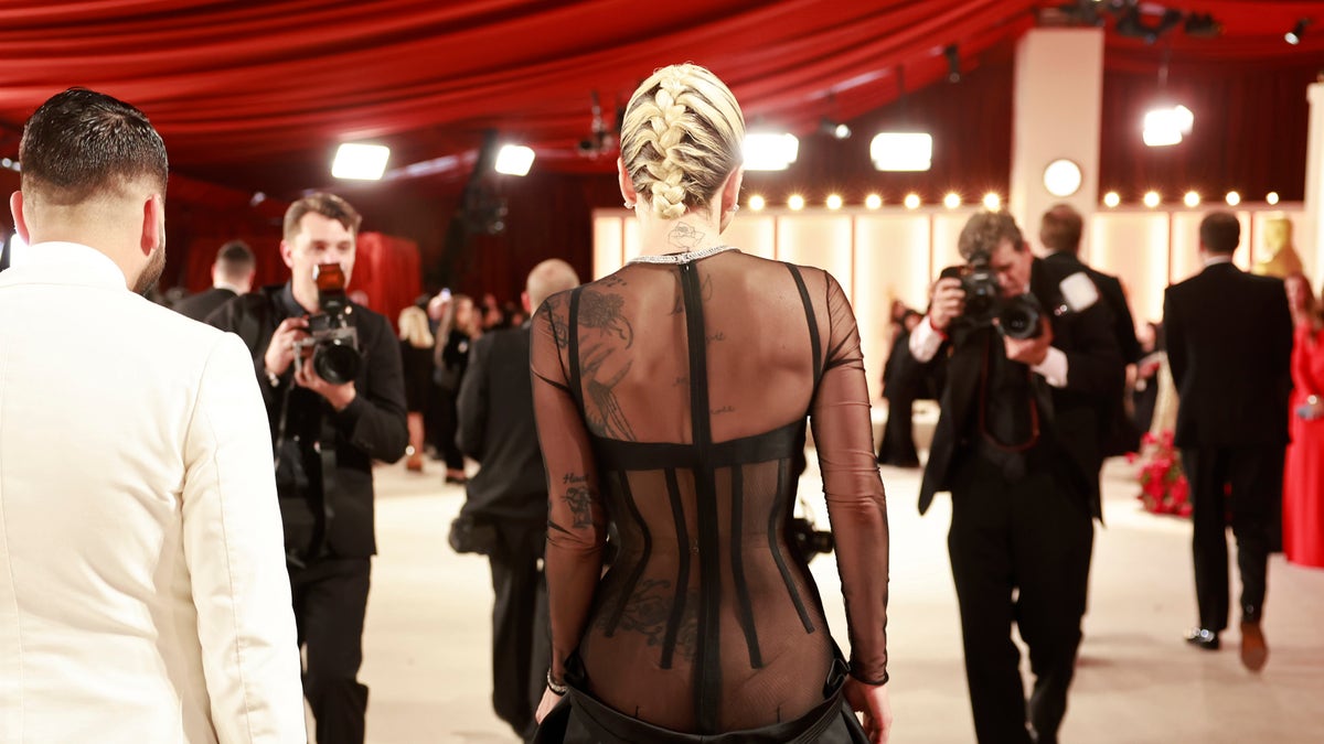 Backside of Lady Gaga's sheer Oscars dress