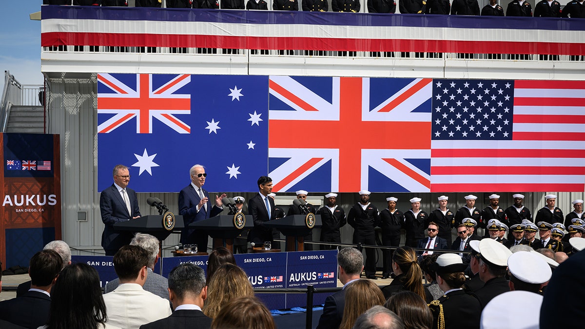 The three flags of the US, UK and Australia