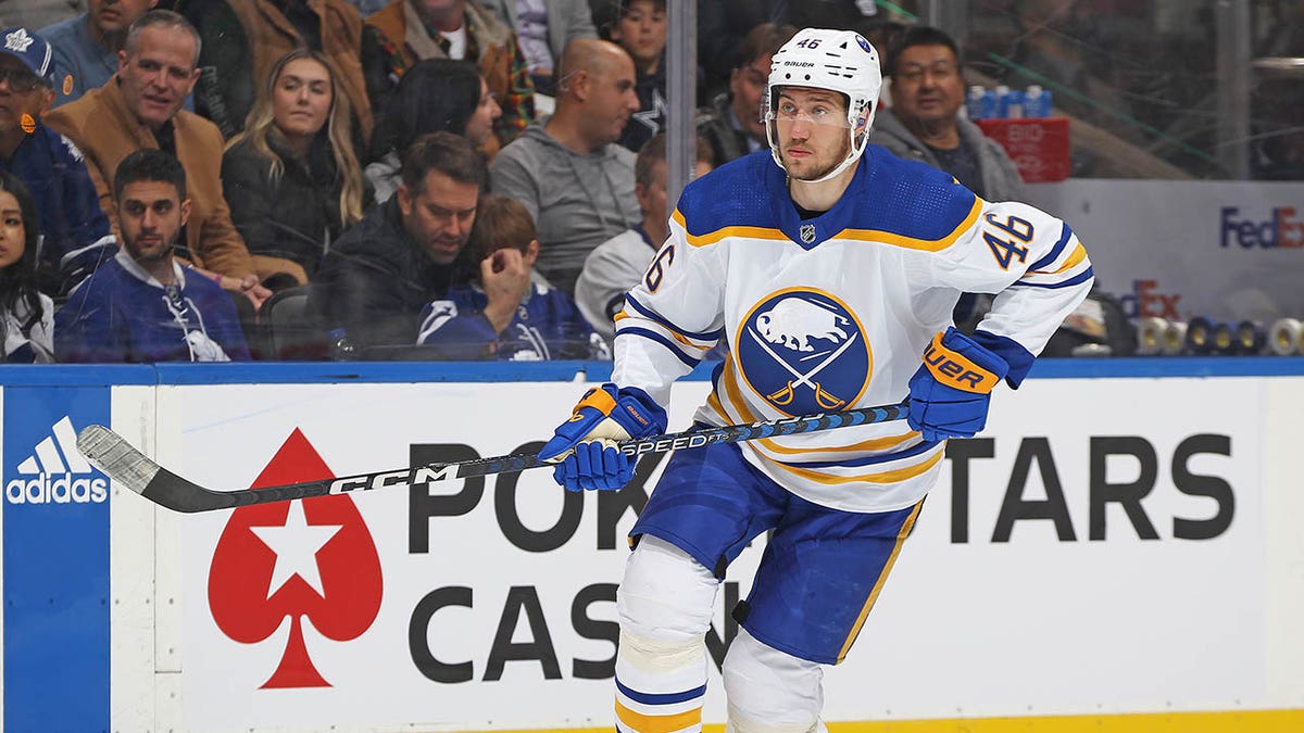 Ilya Lyubushkin skates against the Maple Leafs