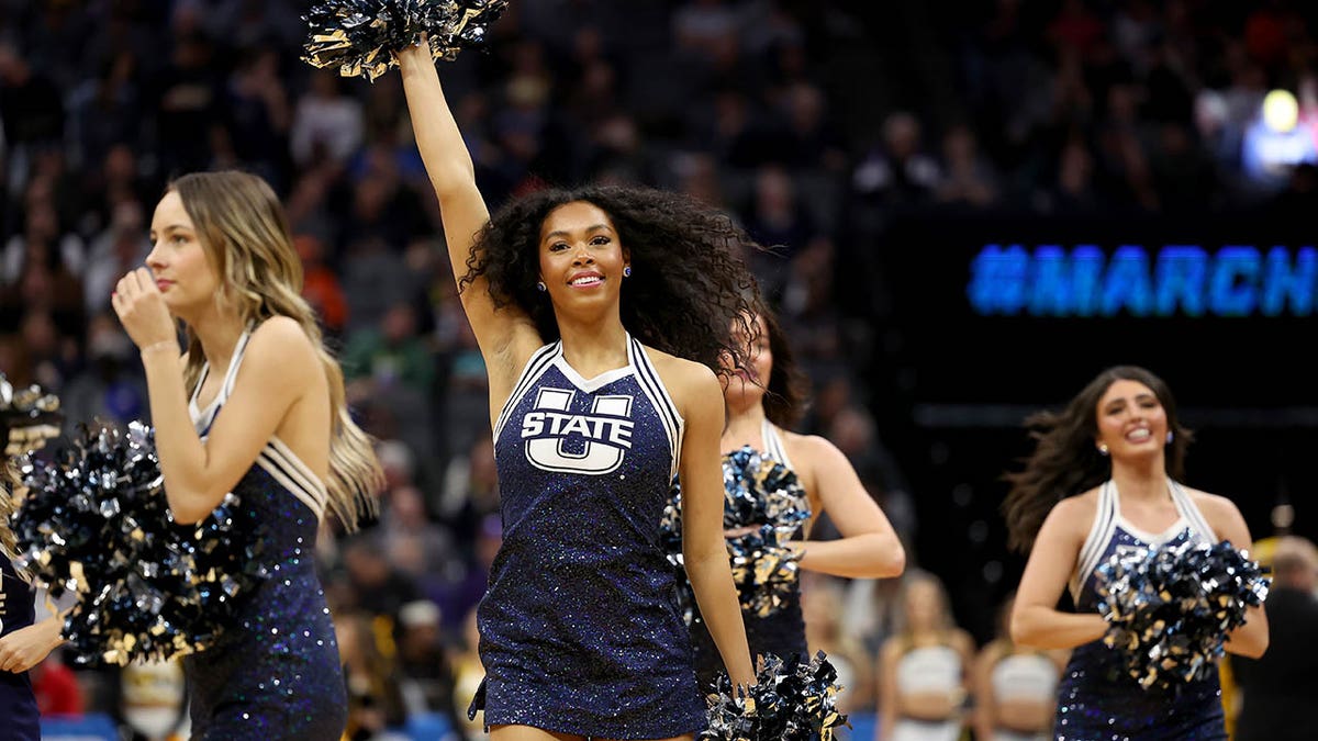 Utah State Aggies cheerleaders at the NCAA tournament