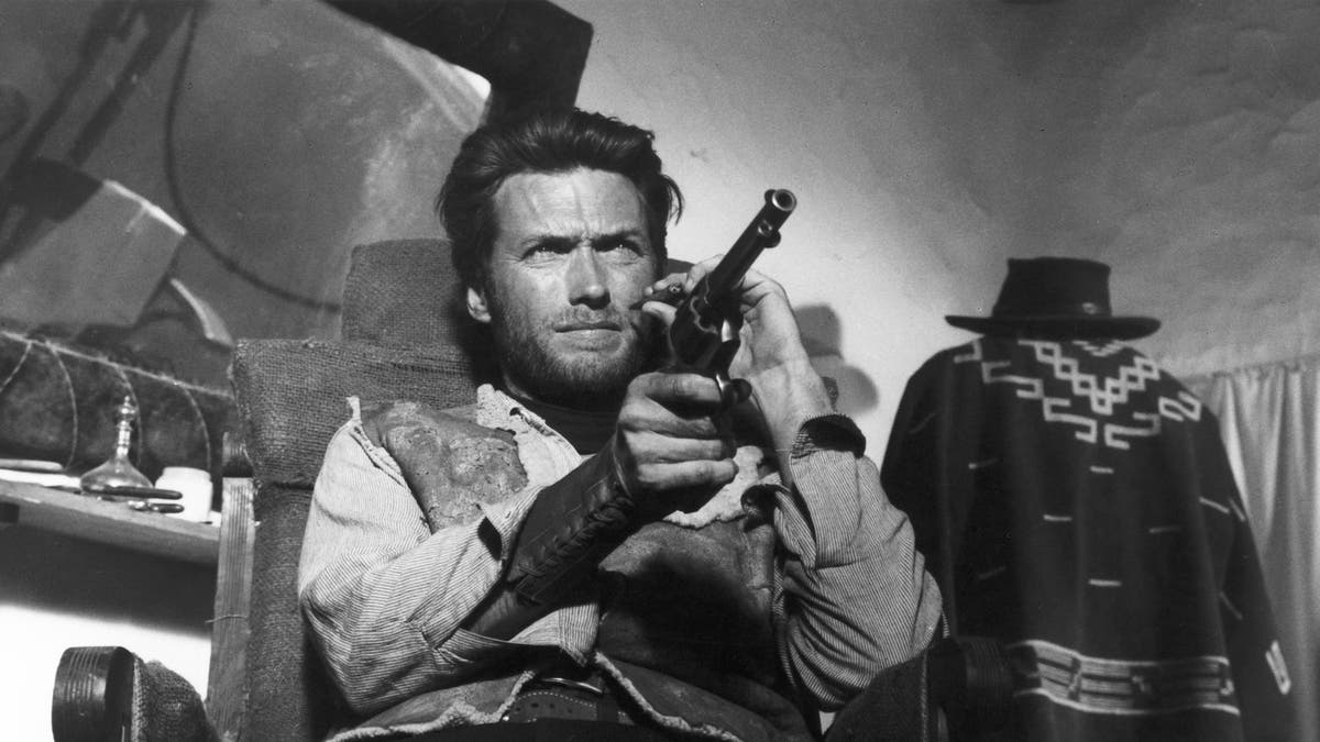 Clint Eastwood in a black and white still from