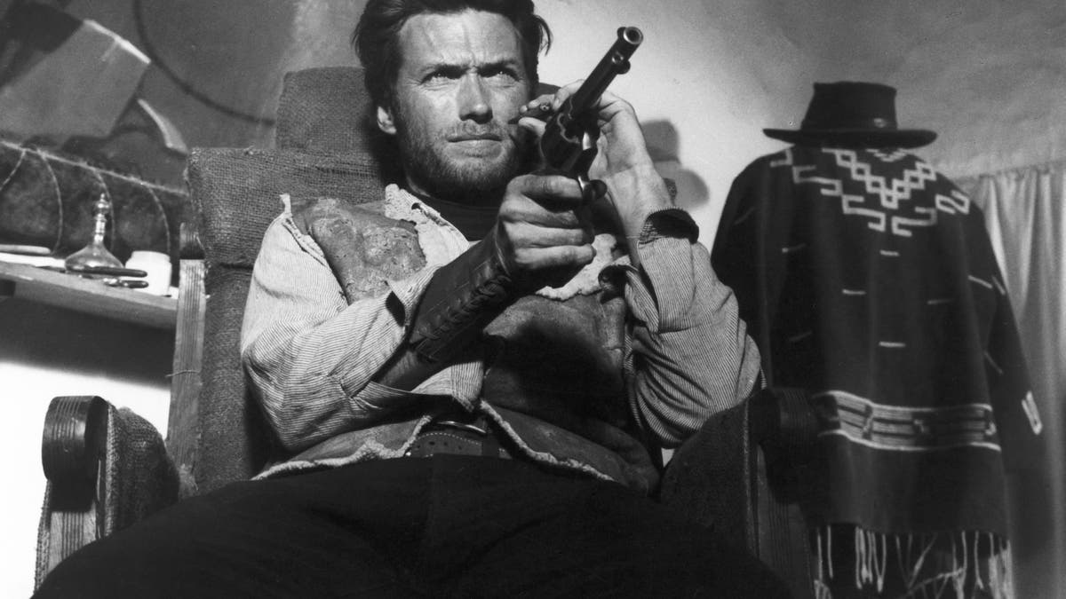 Clint Eastwood in a black and white still from