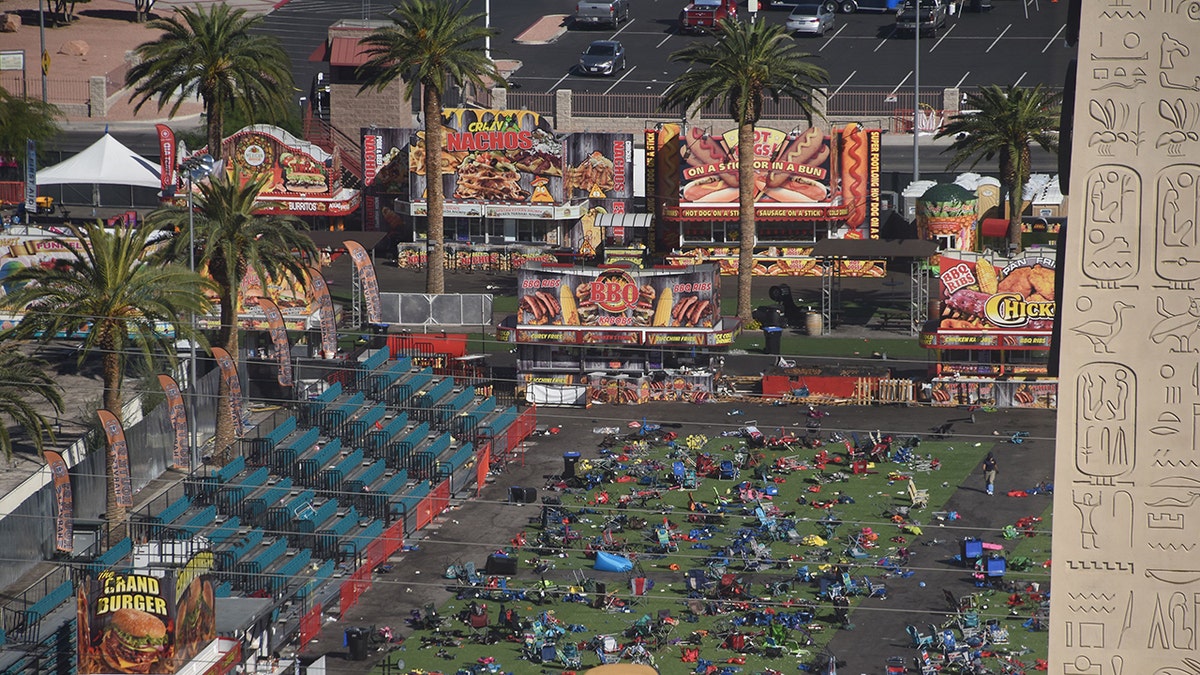 Debris strewn across concert grounds after Las Vegas mass shooting