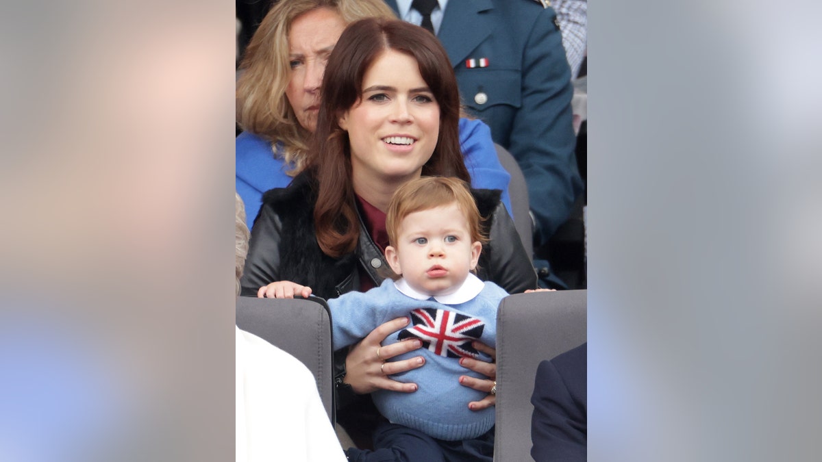 Princess Eugenie holding her son August during the Platinum Jubilee
