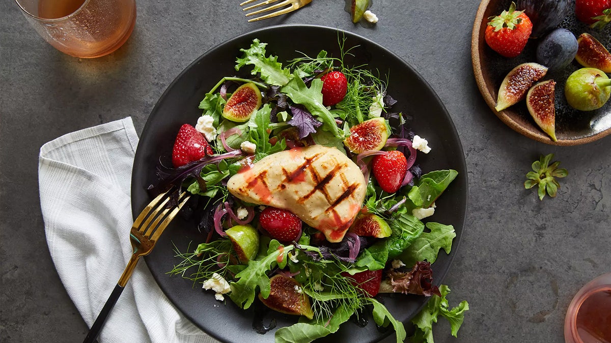 Chicken salad in bowl with fork