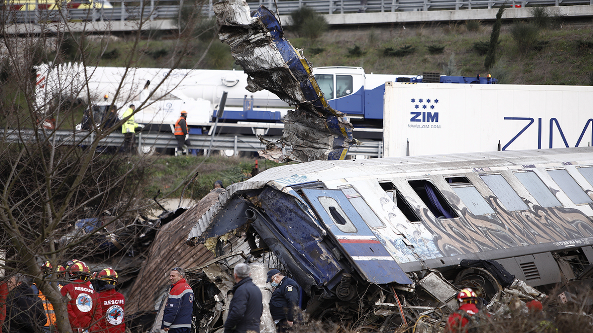 Greece train crash first responders on scene