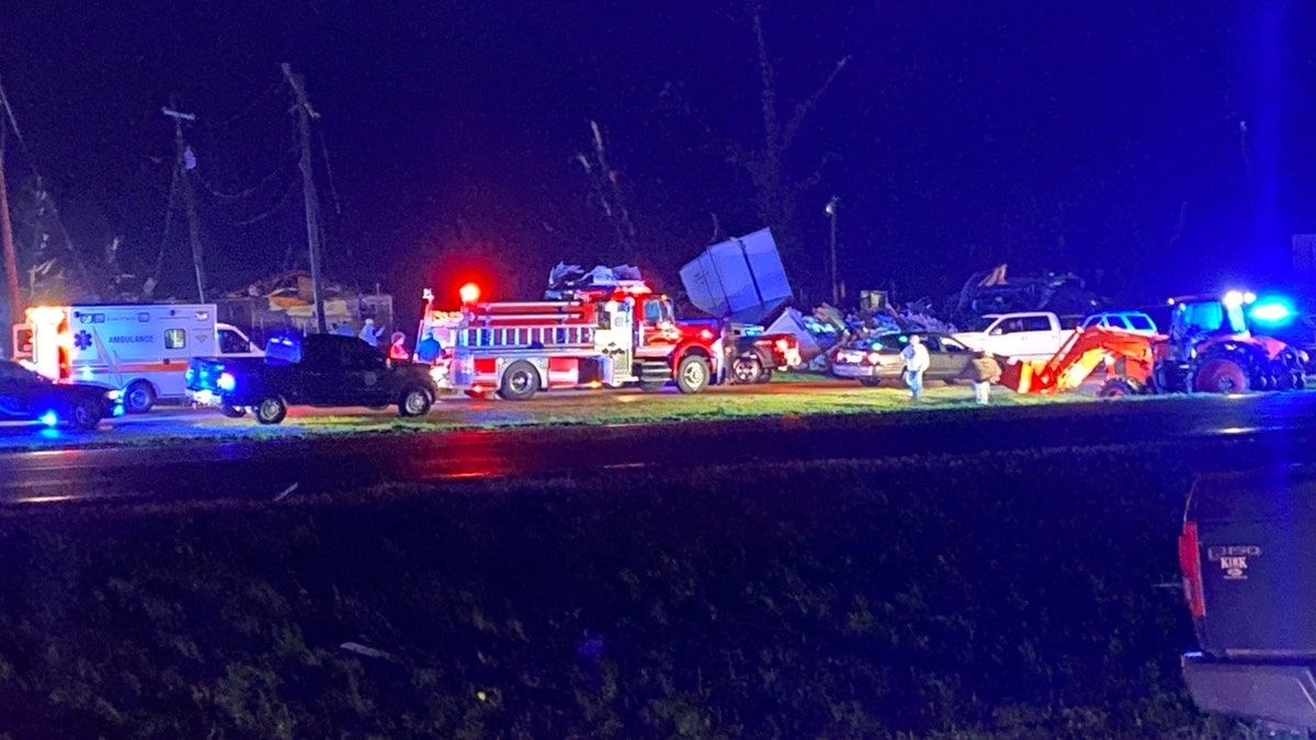 First responders amid damage from the storm in Silver City, Mississippi.