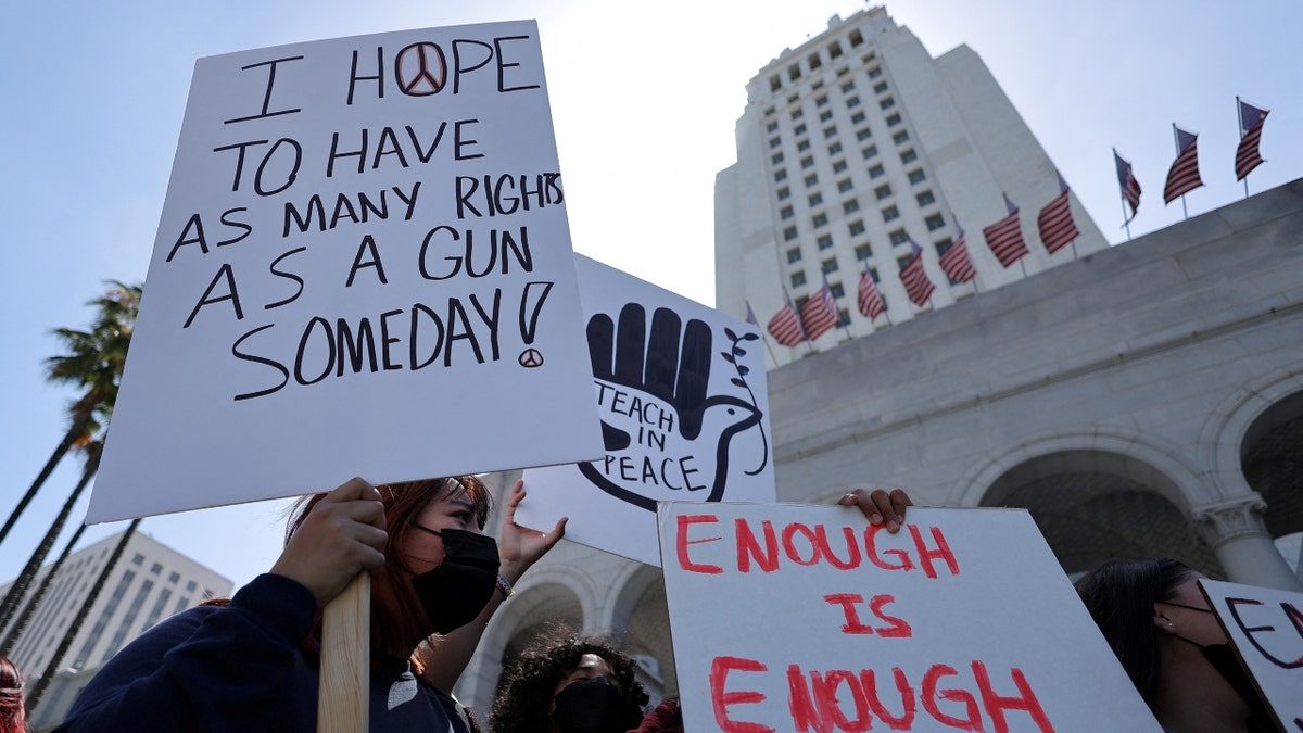 Anti-gun rights demonstrators in Los Angeles