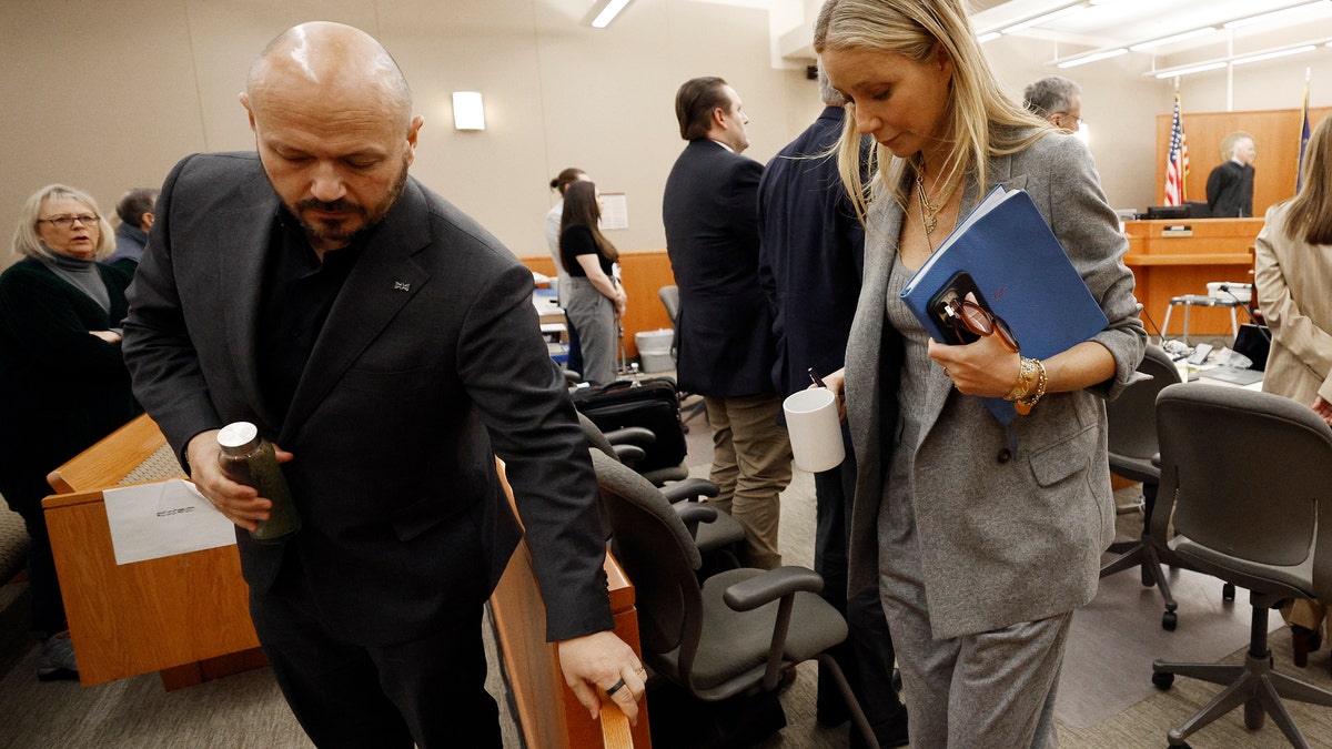 Gwyneth Paltrow wears grey blazer and matching slacks in Utah courtroom