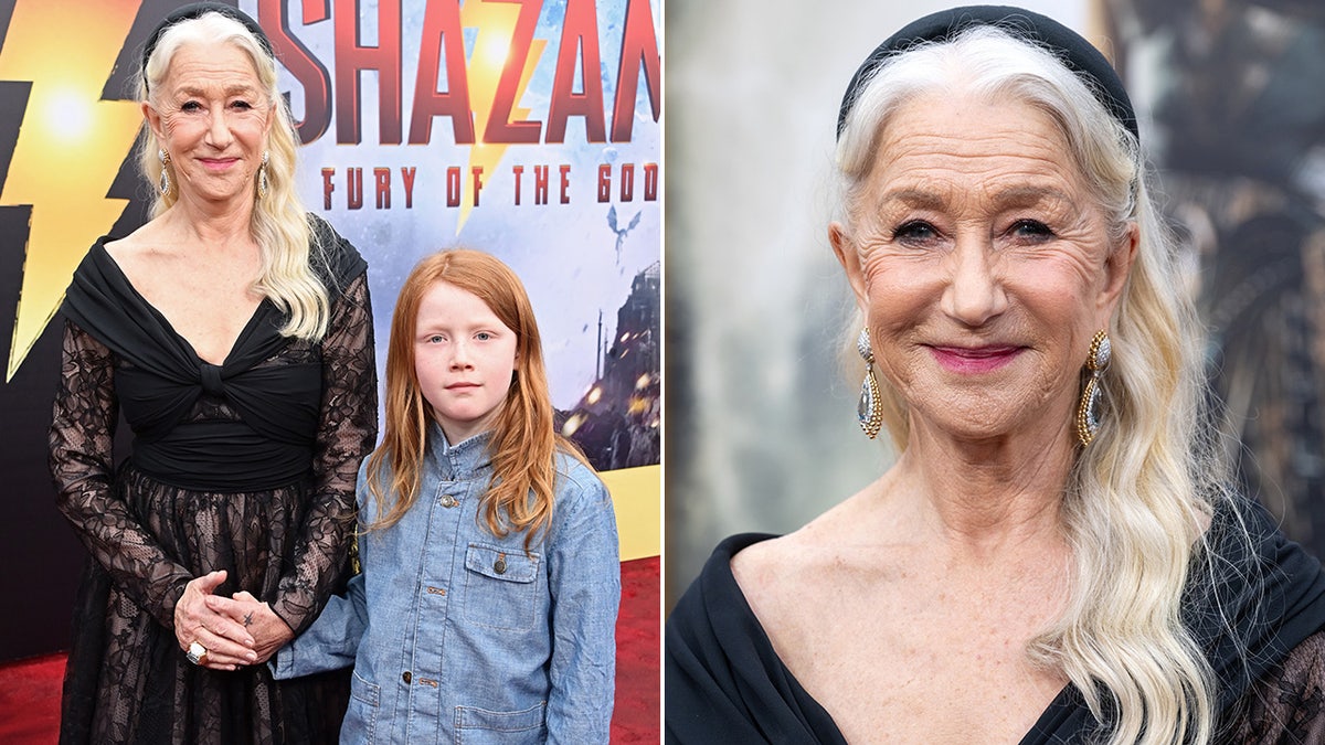 Helen Mirren and her grandson at the "Shazam! Fury of the Gods" split
