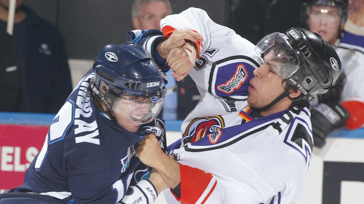 Players fight during a Quebec Major Junior Hockey League game