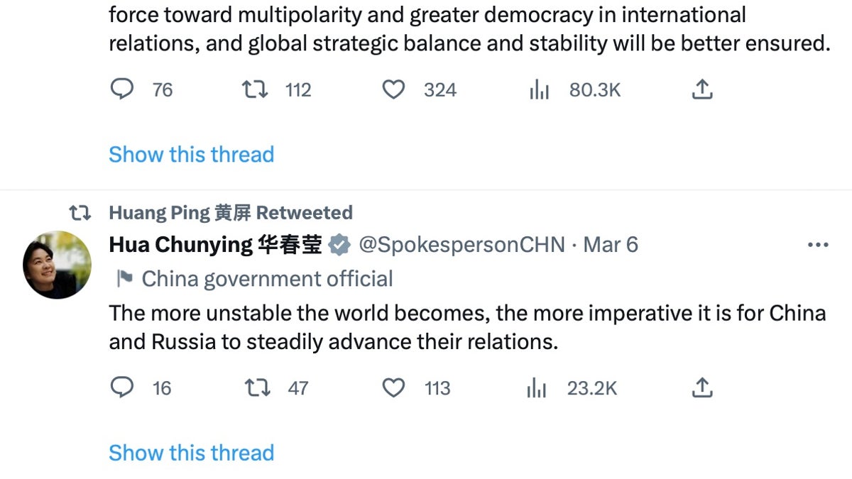 Chinese Consul General in New York Huang Ping retweeted Chinese Assistant Foreign Affairs Minister Hua Chunying