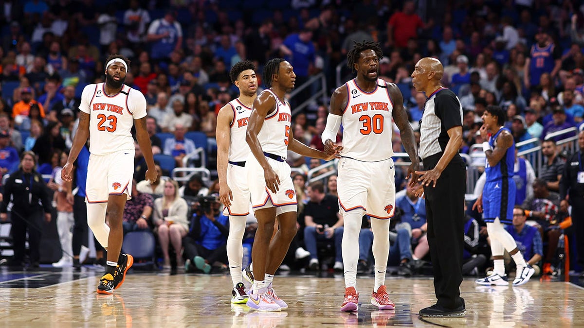 Julius Randle reacts during a game