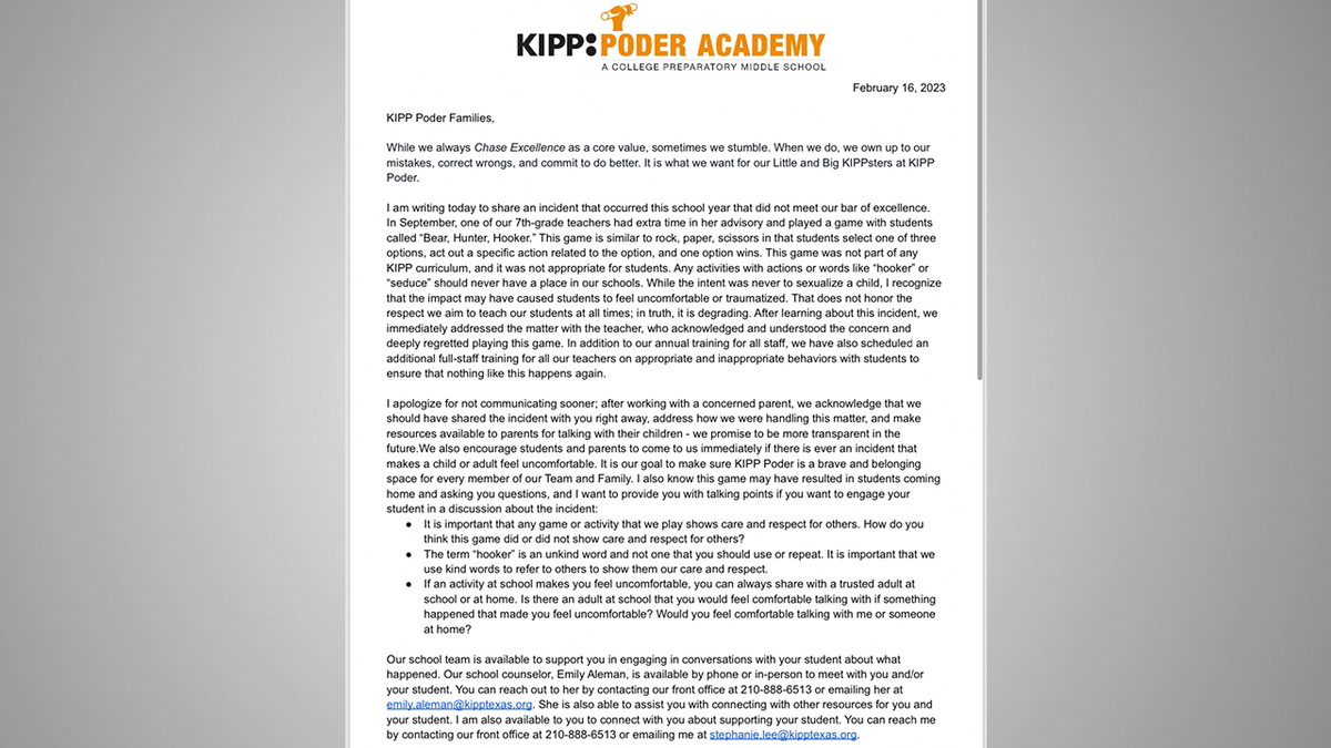 Laura María Gruber KIPP letter to parents