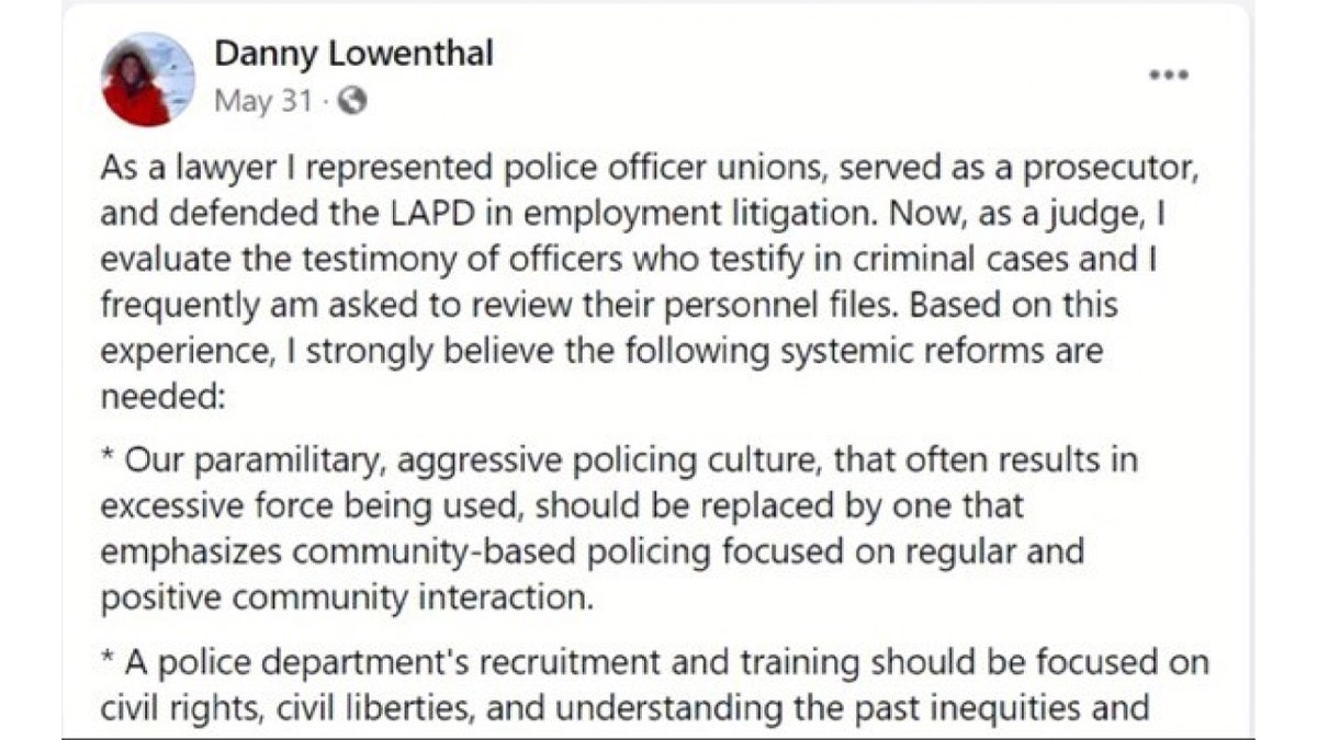 Screenshot of Judge Lowenthal's Facebook