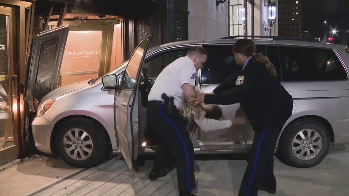 officers dragging man out of minivan