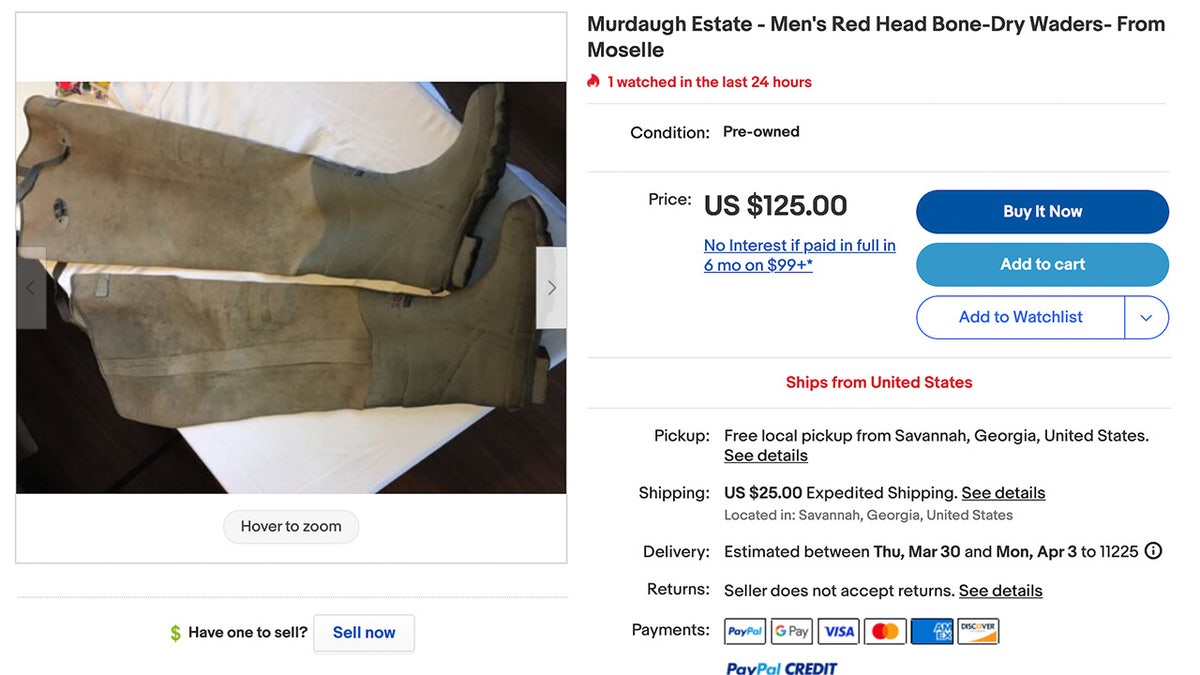 eBay listing for Murdaugh family wading boots.