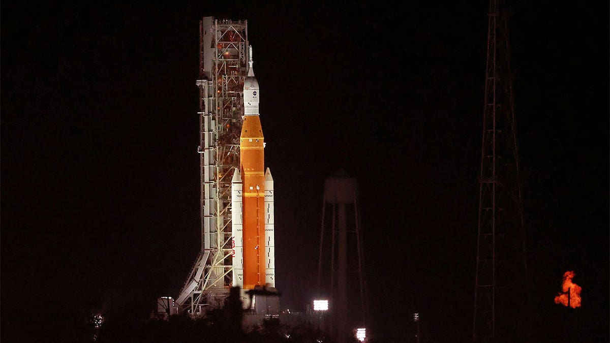 A NASA rocket ready to launch to the moon.