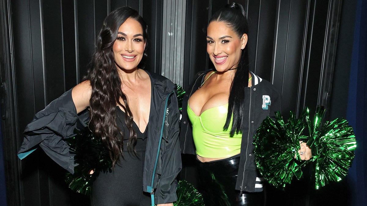 Nikki and Brie Bella at SiriusXM studios to record their podcast