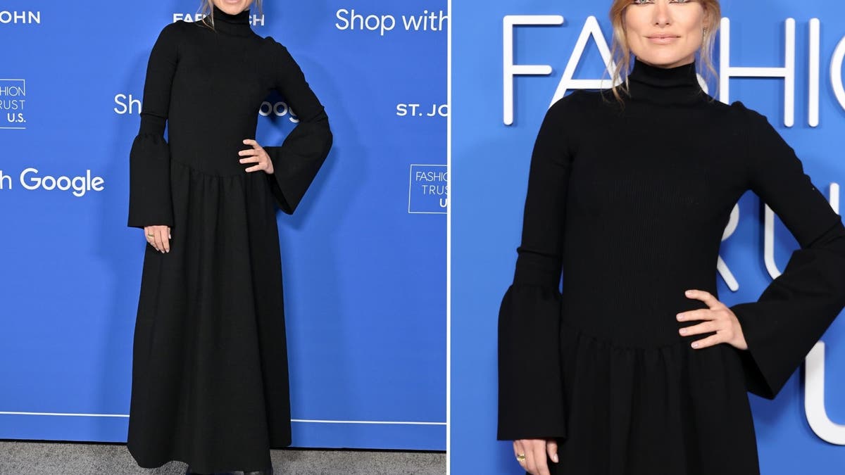 Olivia Wilde in black turtleneck gown