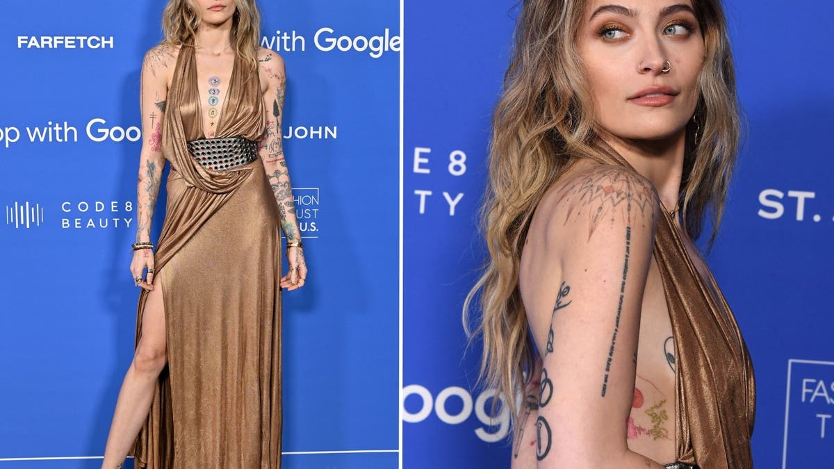 Paris Jackson split in gold gown