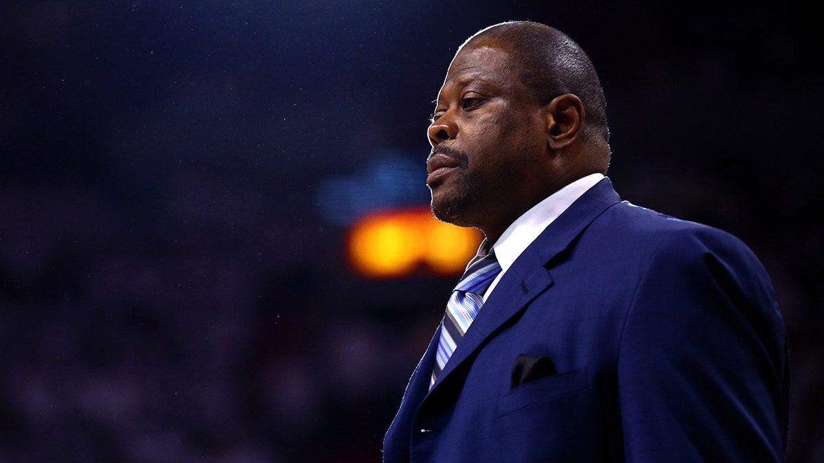 Patrick Ewing stares on court