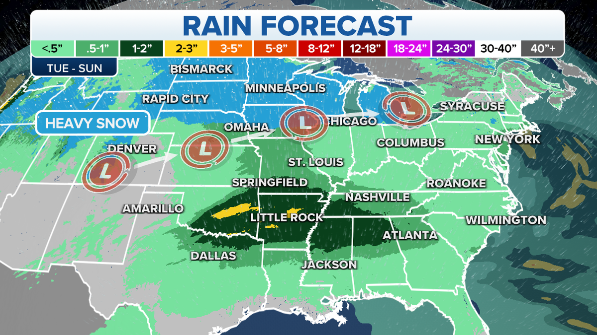 Rain forecast across the eastern U.S.