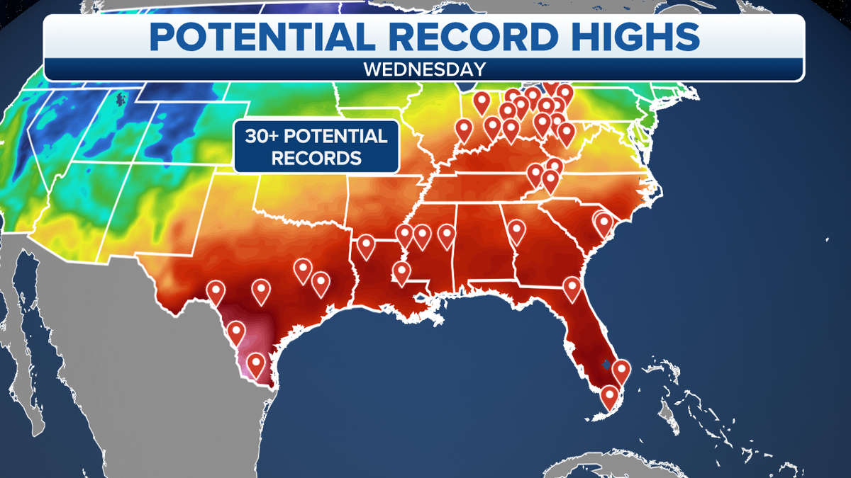 Potential record high temperatures in the South
