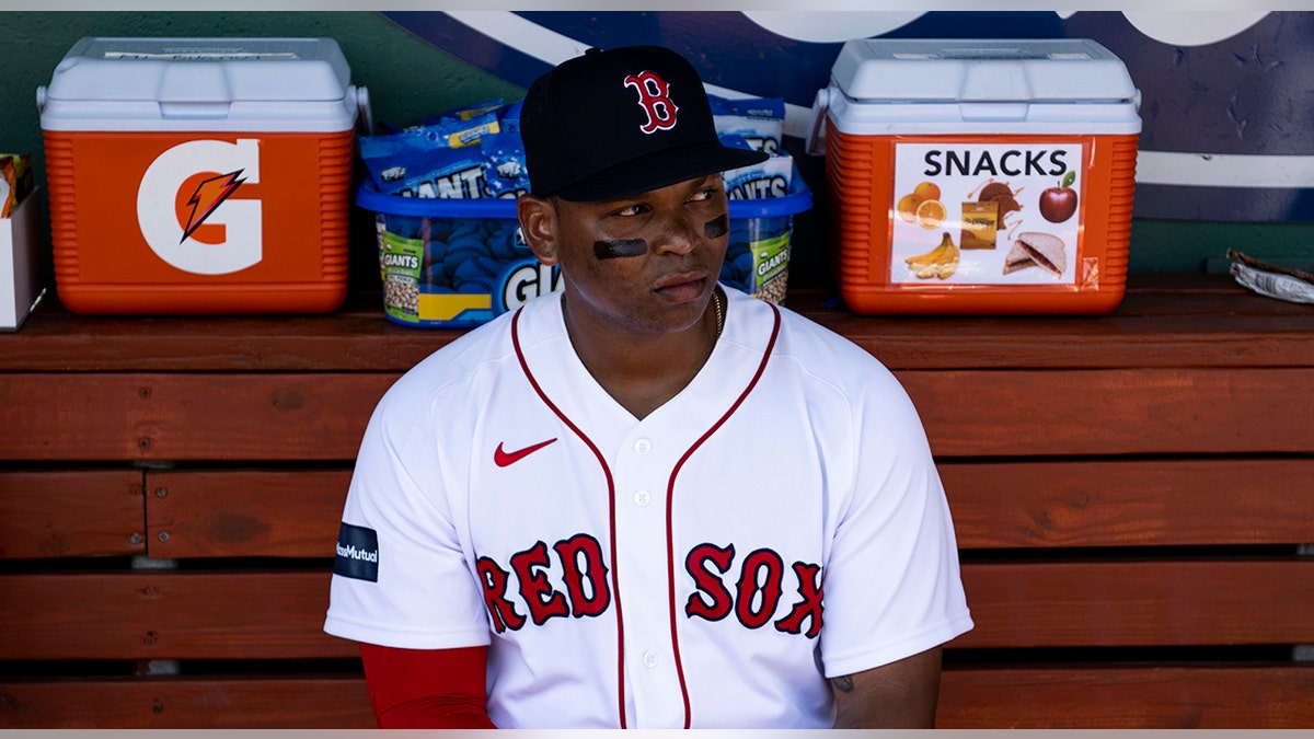 Rafael Devers stares on field