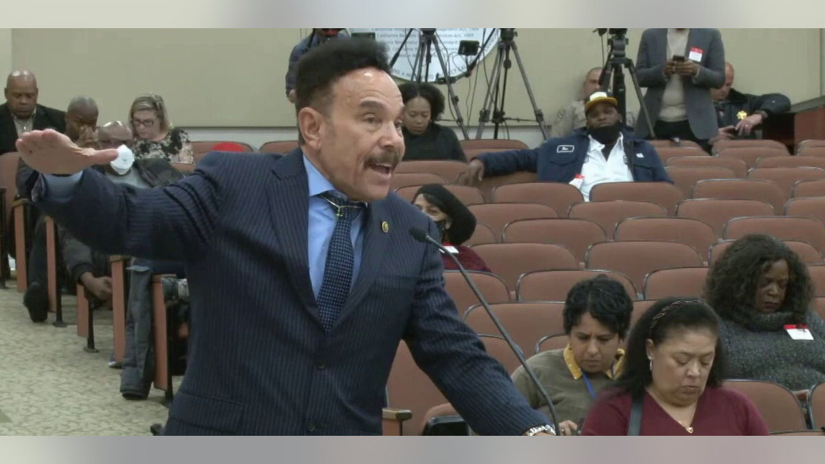 Reverend Tony Pierce calls for more than $5 million in reparations for each Black Californian at a meeting of the California Reparations Task Force on March 29, 2023.