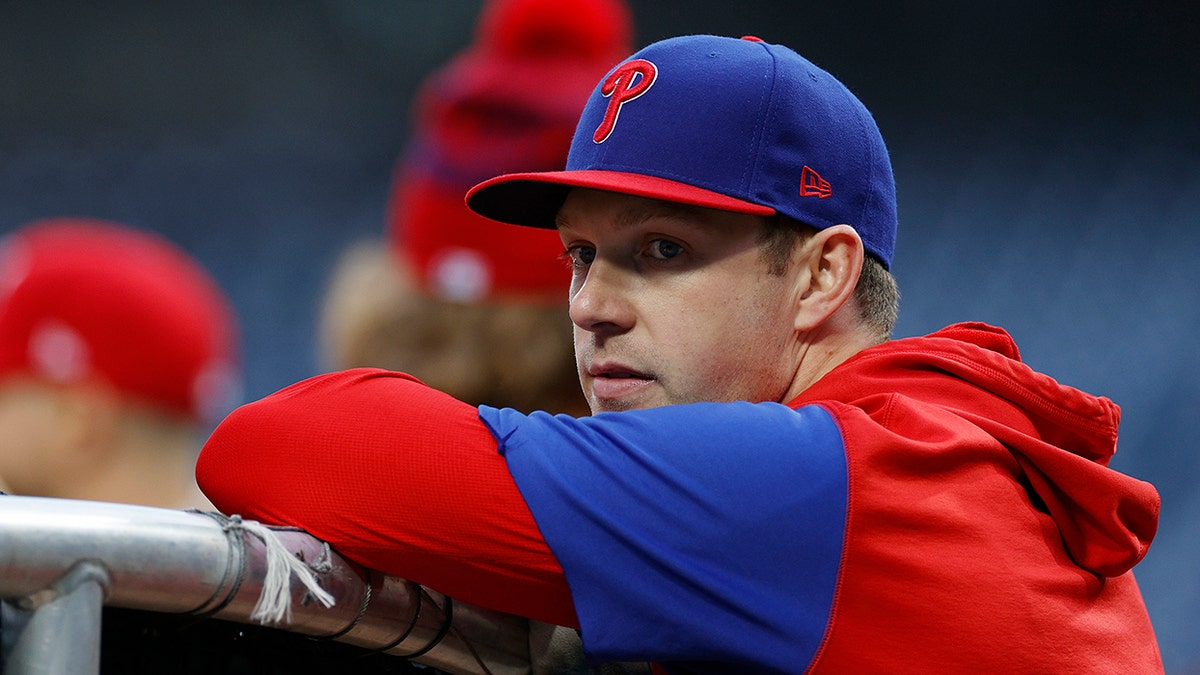 Rhys Hoskins in dugout