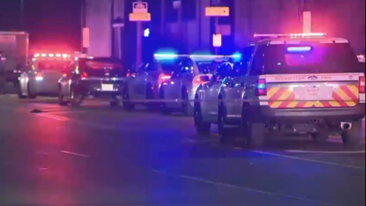 Police units parked on the side of the street.