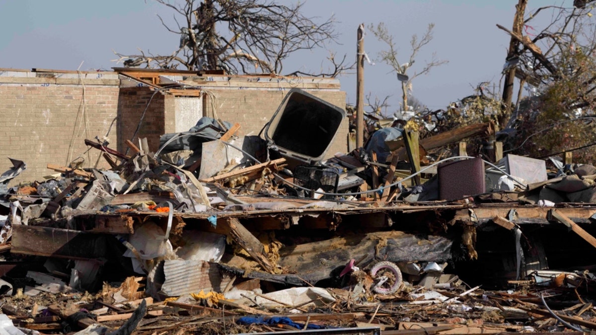 A pile of debris in Rolling Fork, Miss.