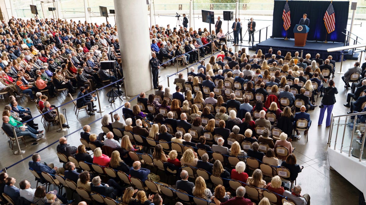 Florida Republican Gov. Ron DeSantis addresses supporters at Ronald Reagan Presidential Library in Simi Valley, Calif., Sunday, March 5, 2023.