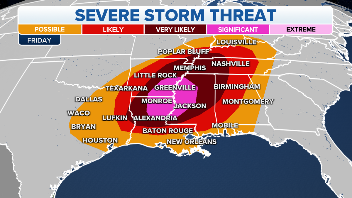 The threat of severe storms in the Plains, Ohio and Mississippi Valleys