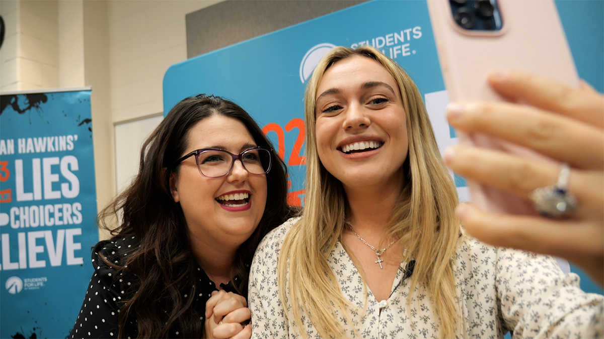 Kristan Hawkins and her co-host Isabel Brown 