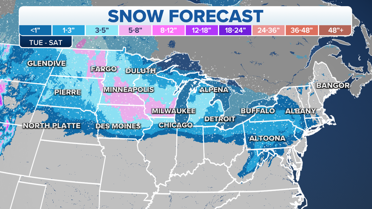 Snow forecast in the Midwest and the Northeast