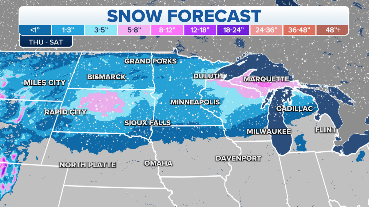Map of snow forecast in the Great Lakes region