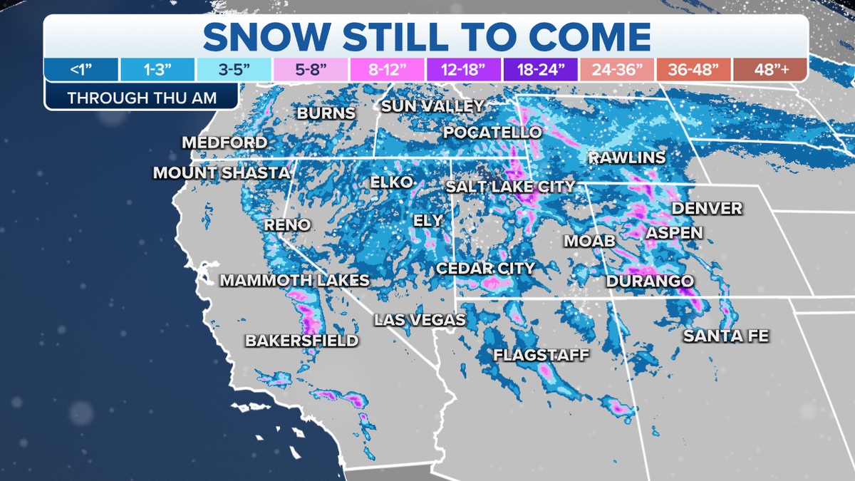 Snow still forecast through Thursday morning in the western U.S.