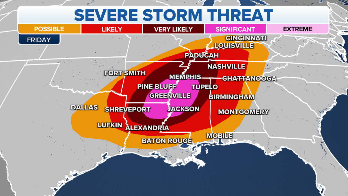 Severe storm threats in the South on Friday
