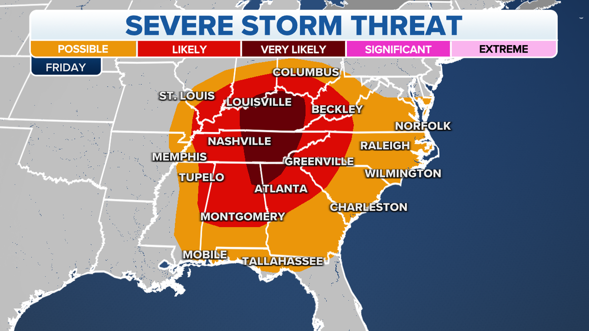 A threat of severe storms in the Southeast.
