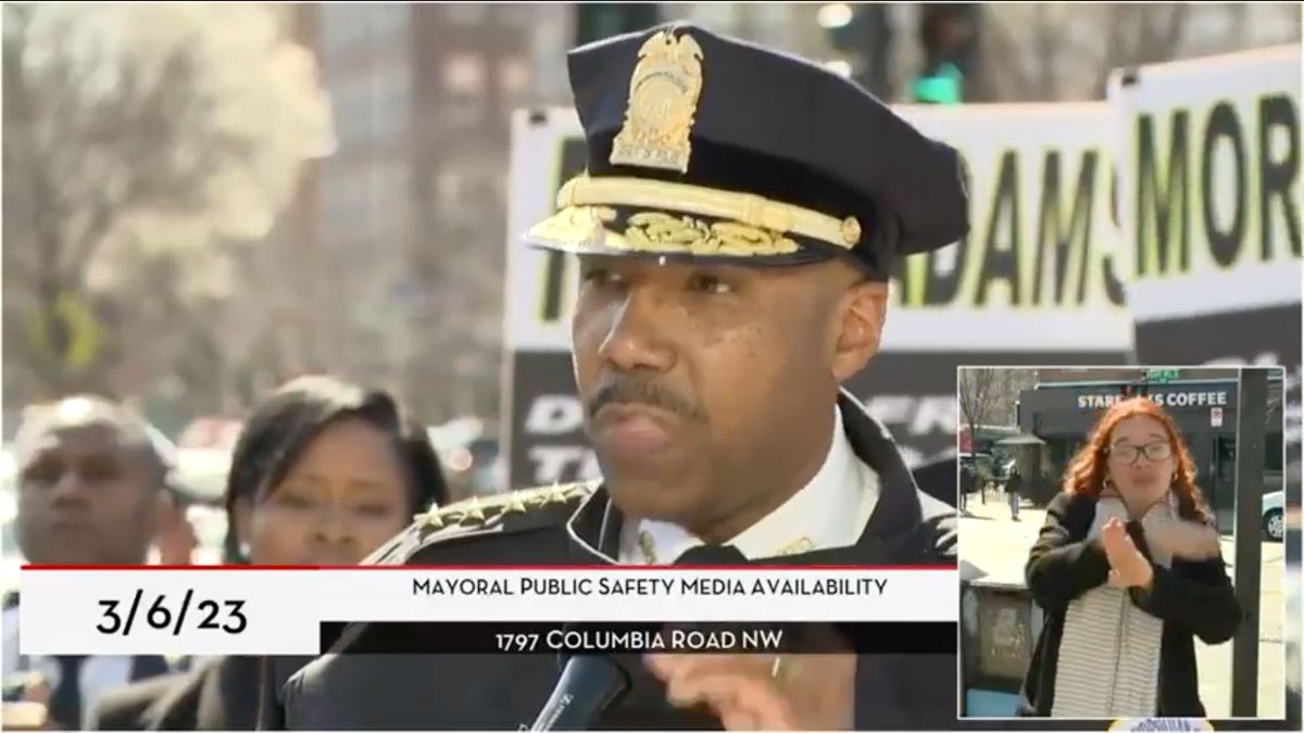 D.C. Police Chief speaks at a news conference Monday.