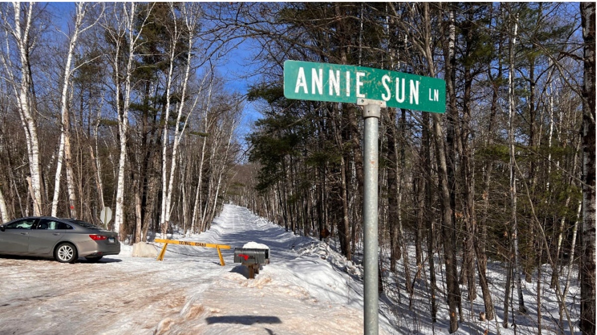 A tribal barricade is pictured on Annie Sun Lane in Lac du Flambeau, Wisconsin.