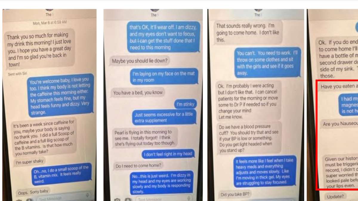 Text messages between James and Angela Craig