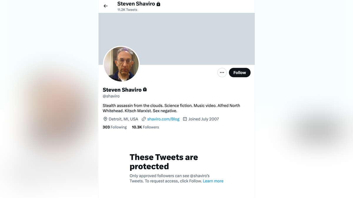 A screenshot of Professor Steven Shaviro's Twitter account, which is set to private amid the scandal. Shaviro was suspended by Wayne State University without pay after he suggested it would be preferable to "kill" someone who he deems racist rather than merely protest.